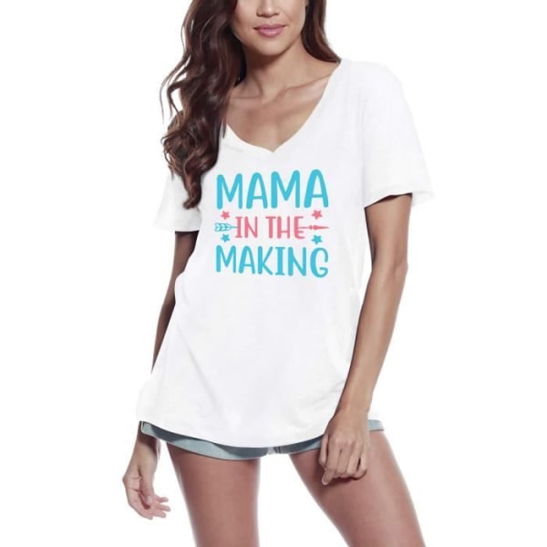 T-shirt med v-ringad dam En mamma på väg – Mama in the Making – Vintage T-shirt Vit