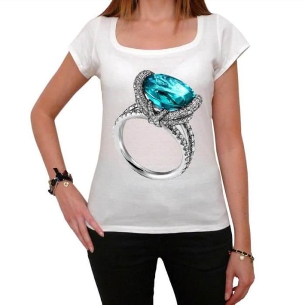 Dam T-shirt Ringar Ring Diamanter Topaz Ljusblå Silver Princess Bride – Ringar Ring Diamanter Topaz Ljusblå Silver Vit