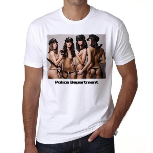 T-shirt herr Sexig polisavdelning för tjejer – avdelning för sexiga tjejer hos polisen – Vintage T-shirt Vit