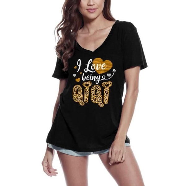 T-shirt med v-ringad dam I Love Being Gigi - Grand-Mère – I Love Being Gigi - Mormor – Vintage svart T-shirt djup svart