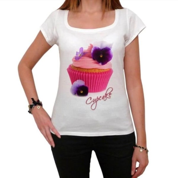 Pink Cake T-shirt för kvinnor – Pink Cupcake – Vintage T-shirt Vit