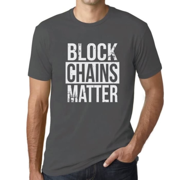 T-shirt för män Blockkedjor är kryptovalutor – Blockkedjor är viktiga kryptovaluta – Vintage grå T-shirt Mus grå