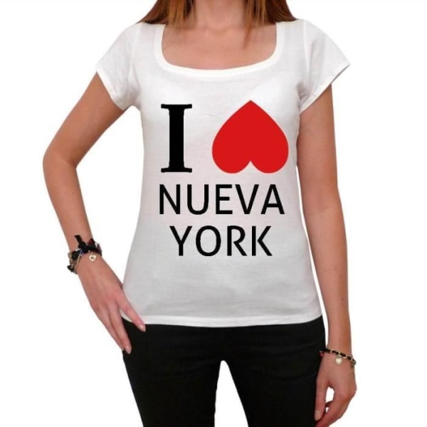 T-shirt Dam - ULTRABASIC - Jag älskar Nueva York - 100% Bomull - Korta Ärmar - Slim Fit Vit XL
