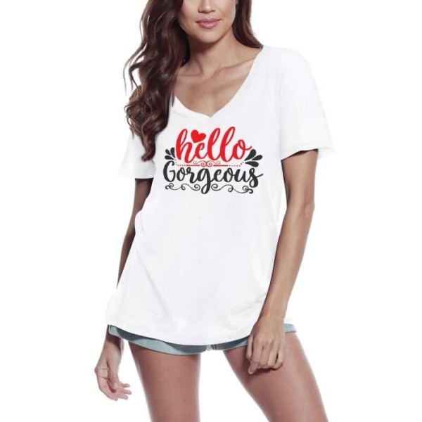 V-ringad T-shirt för kvinnor Little Hello Gorgeous Vintage T-Shirt Vit