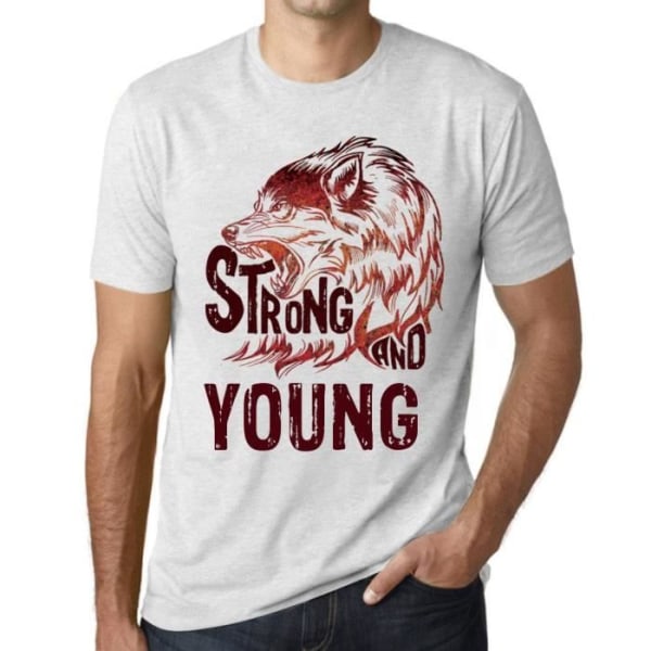 Strong and Young Wolf T-shirt för män – Strong Wolf And Young – Vit vintage T-shirt Ljungvit