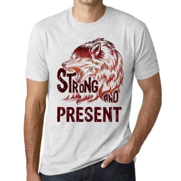 Strong Wolf And Present T-shirt för män – Strong Wolf And Present – Vit vintage T-shirt Ljungvit