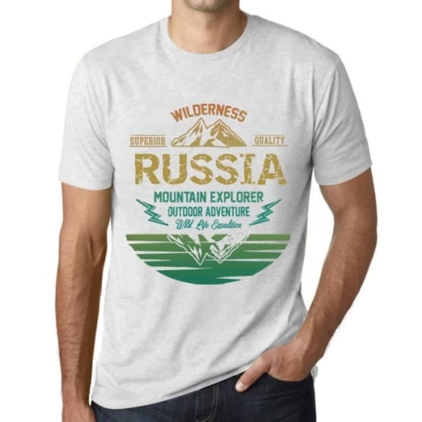 T-shirt herr Utomhusäventyr Wild Nature Mountain Explorer i Ryssland – Outdoor Adventure, Wilderness, Mountain Ljungvit