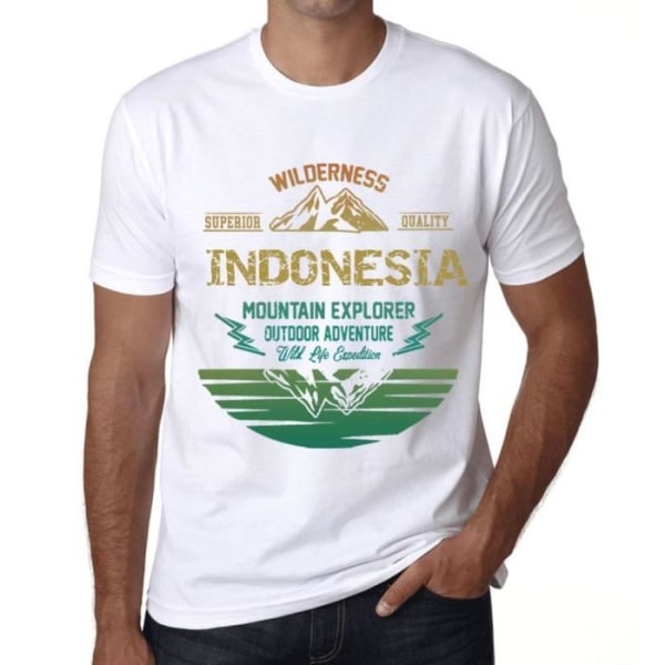 T-shirt herr utomhusäventyr Wild Nature Mountain Explorer i Indonesien – Outdoor Adventure, Wilderness, Mountain Vit