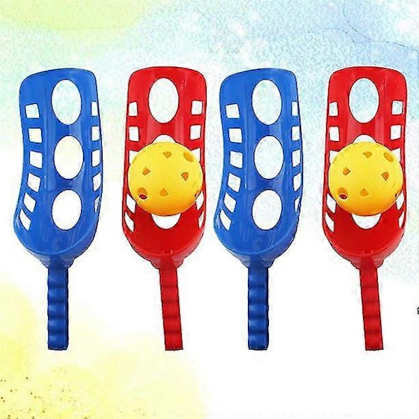 2 Set Skopa Boll Återanvändbar Plast Kasta Fånga Set Starta Fånga Bollar Skopa Boll Spel Pop Launcher För Barn Utomhussporter Strand, Röd Och Blå
