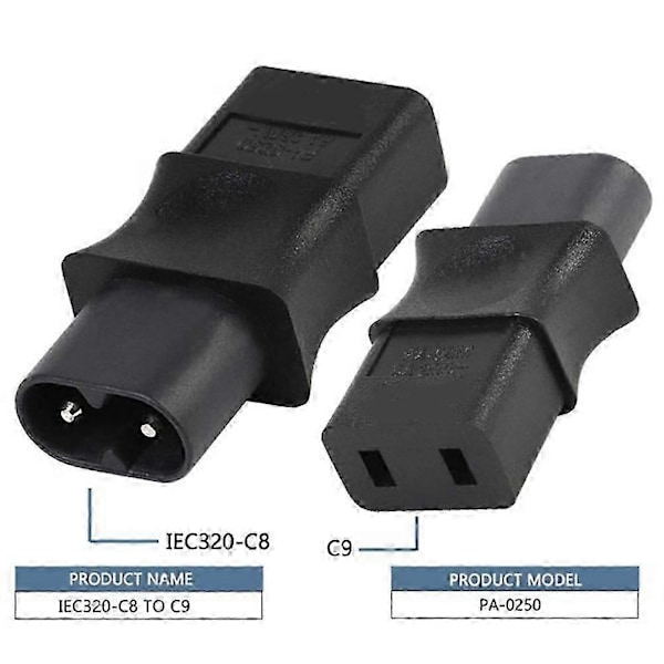 Egnet til 2 STK 2-Pin Iec 320 C8 Han til Iec 320 C9 Hun Ac Adapter 6A/250V Industriel Strømkonverter-FO  SHAN  RAN  WANG