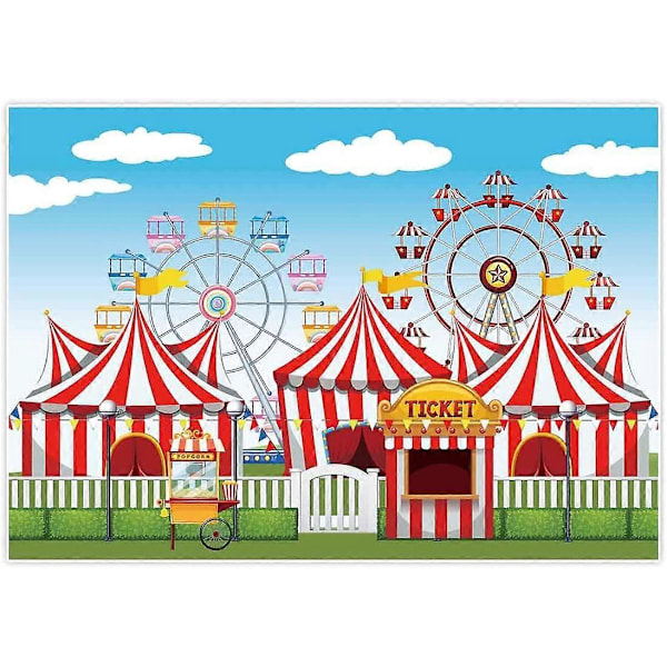2,1x1,5m Röd Cirkus Bakgrund Nöjespark Tält Stratus Lekplats Karneval Karusell Barn Pojke Flicka 1:a Första Födelsedagsfest Banner Bakgrund Foto