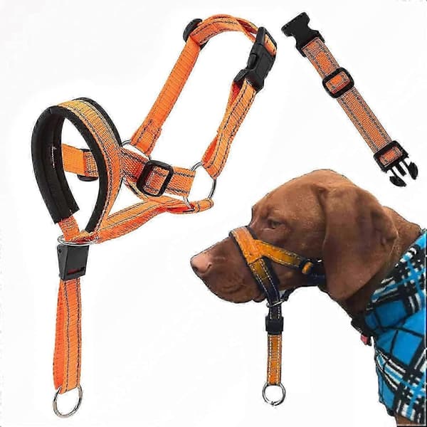 Justerbar \"No-Pull\" Hundsele med Reflexband och Säkerhetskrage för Träning Orange S