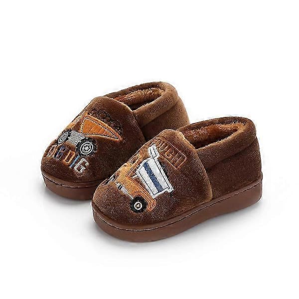 Halkfria Vintertofflor för Barn Unisex Tryck Plyschtofflor brun, 22