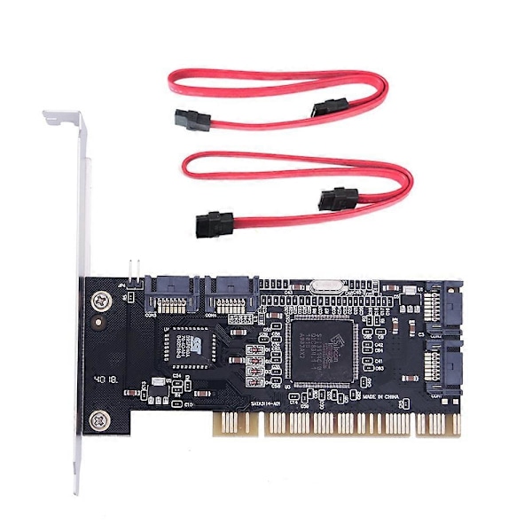 4 Portars PCI SATA Raid Controller Internt Expansionskort med Två Sata-kablar, för Stationär PC, Stödjer