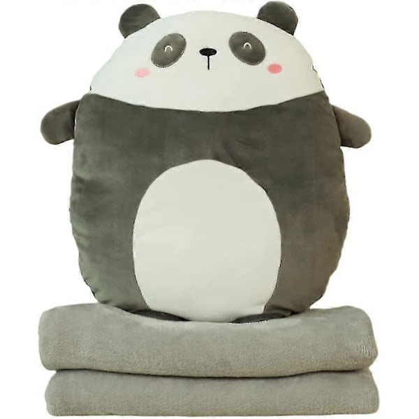 Rejsetæppe og pude, blød Anime Pude Udstoppede Dyr Dukke Legetøj med Coral Fleece Tæppe, panda