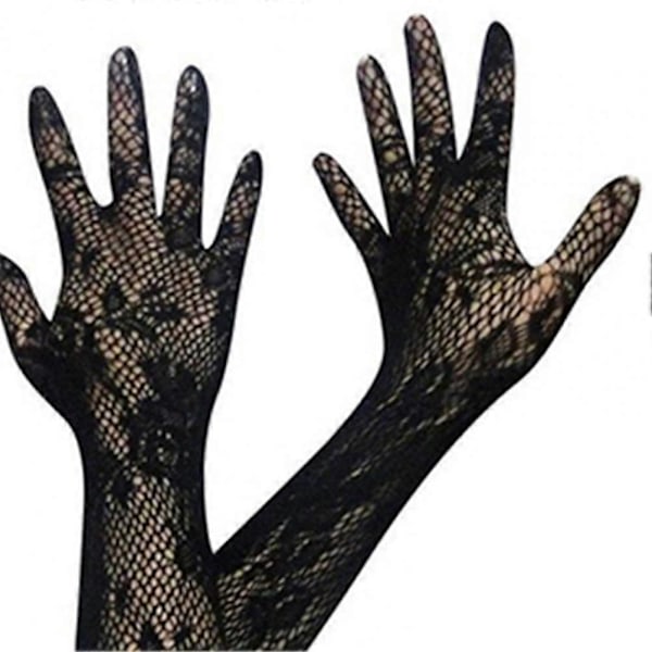 Sextriga Spetsar Damhandskar Klänning Elastisk Blommig Broderi Brudhandskar Hel Finger Bröllop Långa Handskar Armbåge