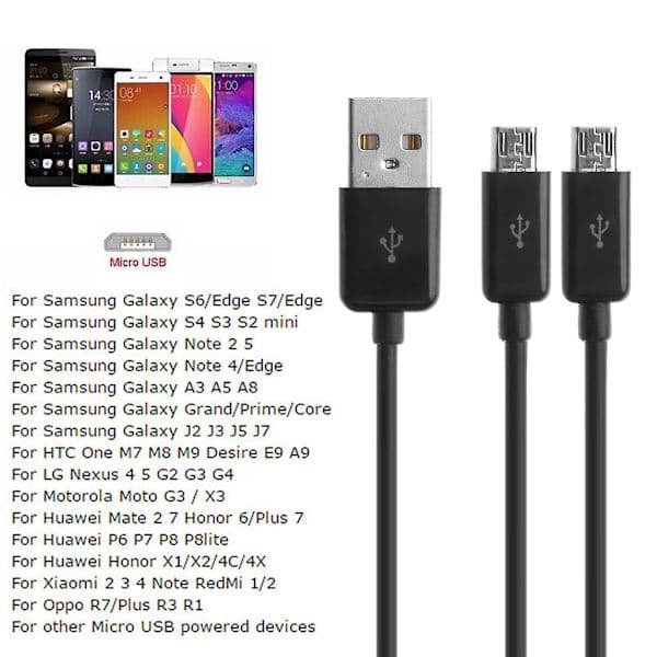 Bærbar USB 2.0 Type A Han til Dobbelt Micro USB Han Splitter Y-Type Opladningsdata