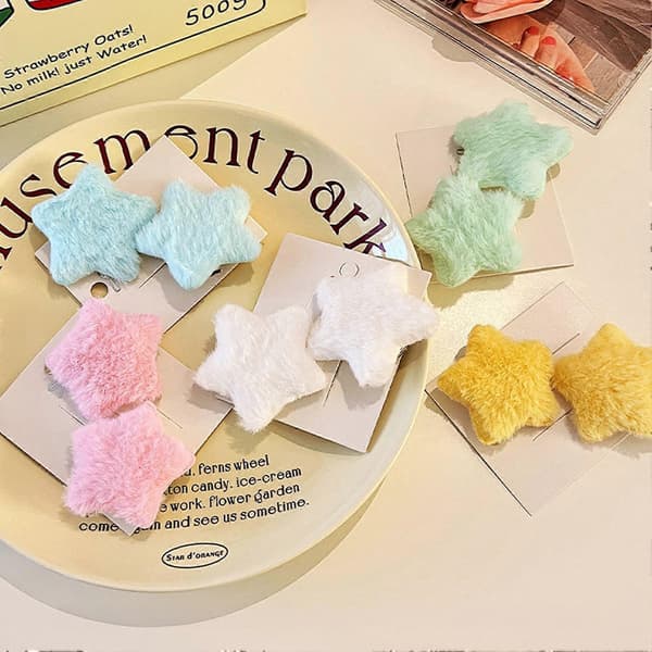 Hårnål til børn – Plys Stjerne i Bløde Pastelfarver Yellow