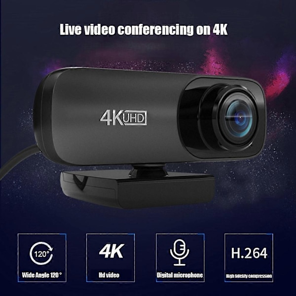 Webcam 4K Uhd 3840X2160P Webcam 800W Pixels Computer Kamera 120° Bredvinkel Web Kamera Med Mikrofon
