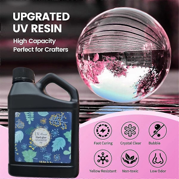 UV Resin 500g - Oppgradert Krystallklar Hard UV Hurtigherdende Epoksy Resin Forsyninger for Håndverk Smykker Mak