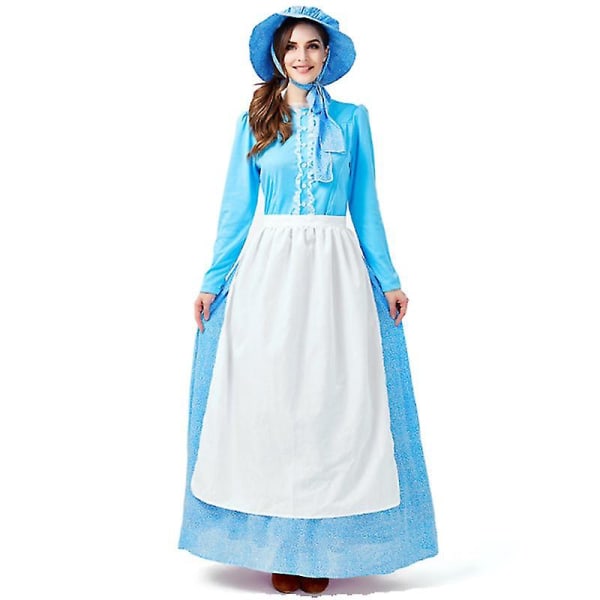 Halloweenklänningar Lady Little House On The Prairie Kostym Carnival Halloween Pioneer Olden Day Laura Cosplay Fancy Party Dress High Quality XL-Little House