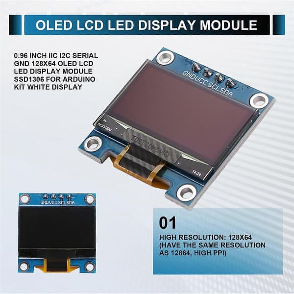 0,96 tommer IIC I2C Seriel GND 128X64 OLED LCD LED Display Modul SSD1306 til Arduino Kit