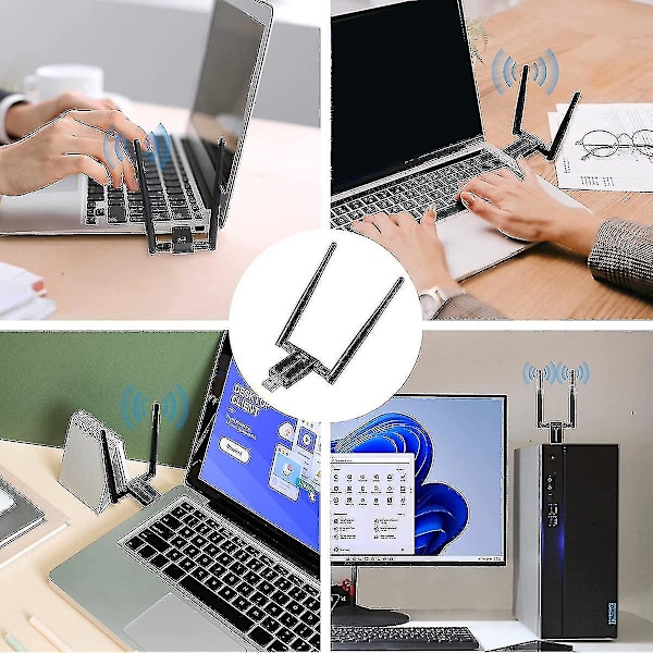 Långräckviddig USB WiFi-adapter för PC, stationär dator och bärbar dator - 1300 Mbps dubbelbands 2,4 GHz 5 GHz trådlös adapter