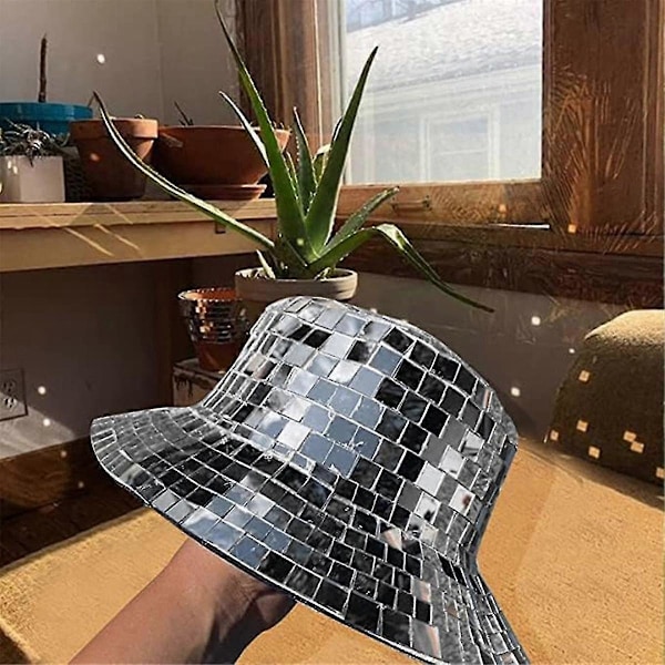 Disco Ball Hinkhatt Paljett Cow Boy Hinkhatt Spegel Paljett Fedora Hatt Fiskehatt Bling Dans