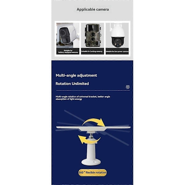 Solcellepanel 8W Solcellepanel Lading IP65 Vanntett med 3i1 Kabel for 5V Batterikamera Lavt Strømforbruk C