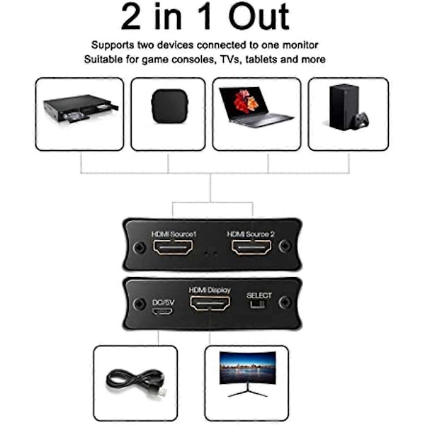 HD Multimedia Interface Switch 8K @ 60Hz Videodelare Plug and Play Liten för Laptop Spelkonsoler