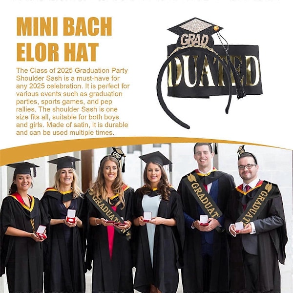 1 Sæt Grad Cap Hårbøjle Dimitteret Satin Skærf 2024 Dimissionsfest Dekoration Forsyninger Foto Rekvisitter Mi