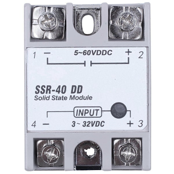 Enkeltfaset Solid State Relæ DC-DC -40DD 40A Hvid+Sølv