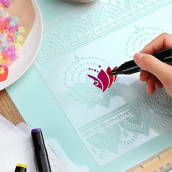 12 Store Mandala-sjablonger, gjenbrukbare malingsmaler, 8,3 x 11,7 tommer, blomsterdesign