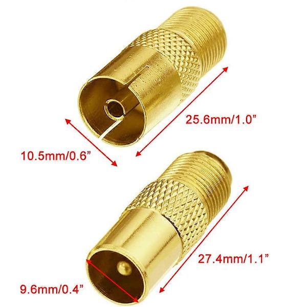 4 stk. F-Type TV Antenne Koaksialkobling, F Type Skrukobling Hunn til RF Koaksial Antenneadapter (F-Type Hunn til TV Hann/Hunn)