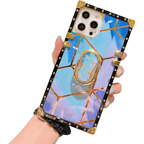 Søtt Deksel for Jenter Kvinner Tpu Luksus Deksel Spleising Marmor Støtsikkert Beskyttende Kraftig Deksel Passer Iphone 13 Pro Max Med Ringstativ Firkantet Design