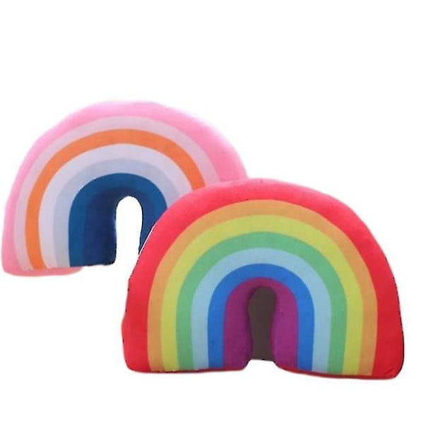 Kids Rainbow U-formad kudde Nackkudde Huvudstöd Barnsovplysch Pink