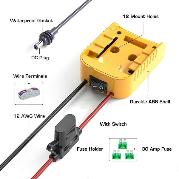 For Starlink Mini Strømkabel 2M for Dewalt Batterilader Adapter til DC Strøm DCB-18V/20V Kabel Co