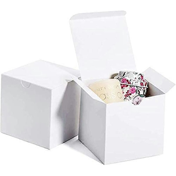 Gaveæsker 3 x 3 x 3 tommer Hvide Papiræsker med Låg til Gaver Håndværk Cupcake Emballageæsker (50)