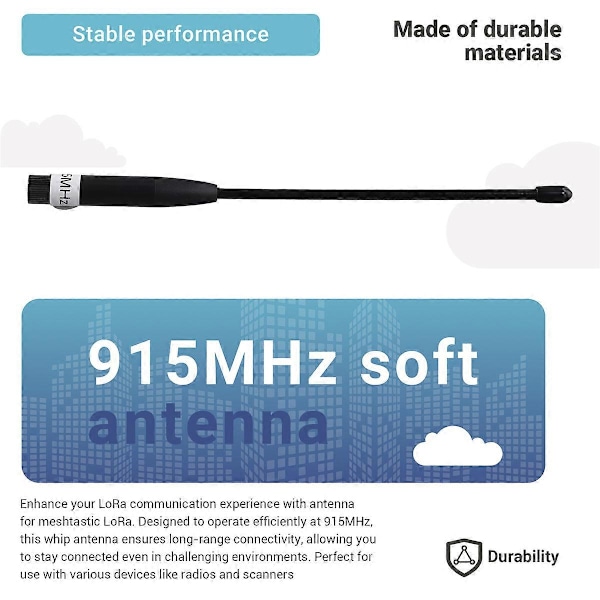 915MHz Antenne 8dBi Forsterkning Lang Rekkevidde Myk Pisk Antenne, Omni SMA for Meshtastic