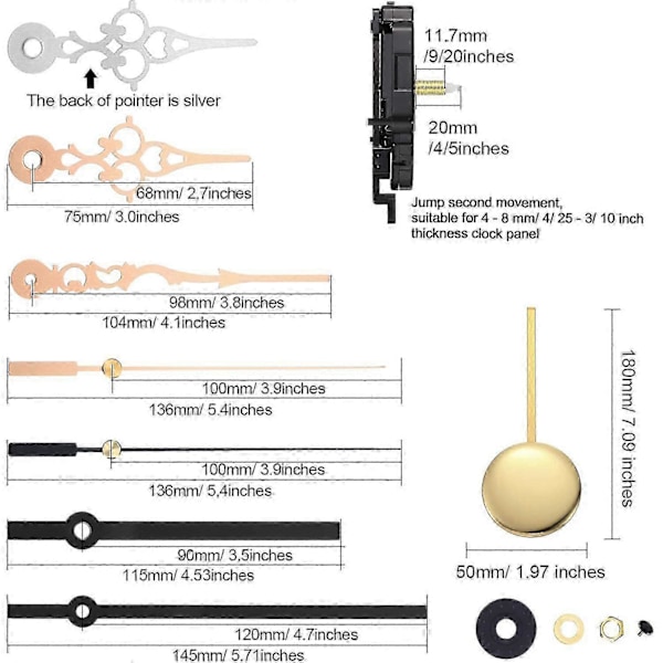 Quartz Pendelur Urverk DIY Kit med 2 Par Visare Pendel, DIY Mekanism Pendel