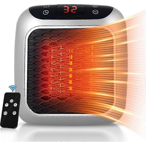 Bærbar Varmeblæser, 800W Keramisk Stikvarmer, Elektrisk Rumvarmer med Fjernbetjening, 12H Timer, LED-Display, 2 Varmeindstillinger-Sa