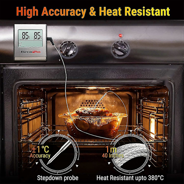 Tp16 Digital Kötttermometer Med Stor LCD-Display För Rökugn Kök Godis BBQ Grilltermometer Med Timer Och Rostfritt Stål Tempe