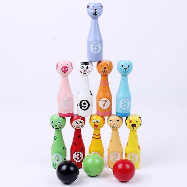 Jacootoys Bowling Set Kegelspel Kegling Spel Med 10 Keglor Och 2 Bollar Interaktivt Leksak För Barn 3 4 5 År