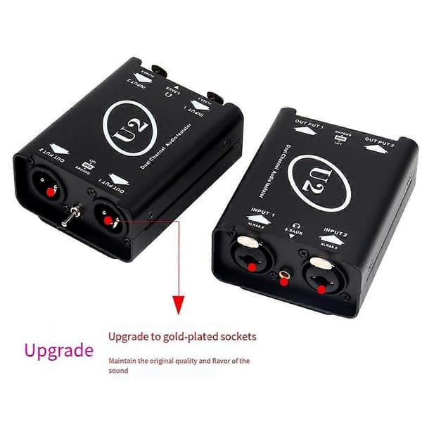 U2 Audio Isolator 3.5 til XLR Dobbeltkanals Strømlydsisolator Eliminerer Strømlyd Black