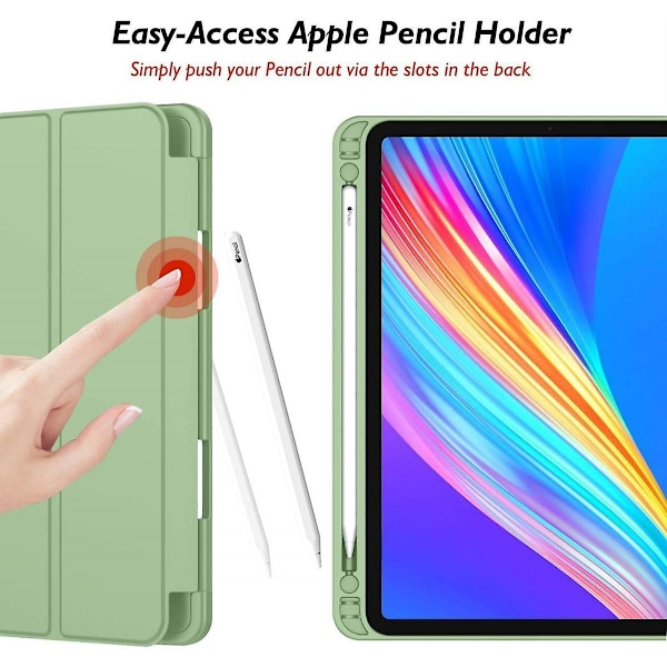 iPad Pro 12.9 tum 5:e generationen / 4:e generationen (2021 och 2020) Kompatibelt Smart Sleep-läge Pennhållare PU Läderbelagd Premium Tablet Skal (Ljusgrön)