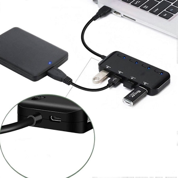 Usb 3.0 Hub med portar, med strömbrytare och indikatorlampor, för Mac Pro/mini, ps4, Xps etc