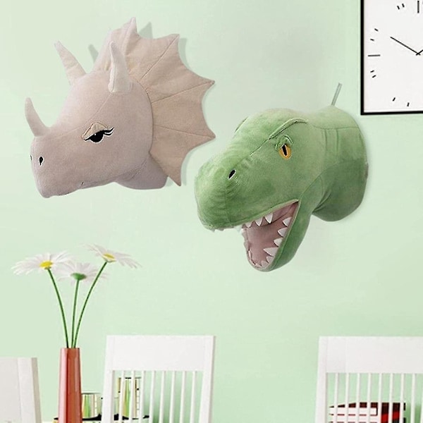 2 Stykker Dinosaur Hoved Vægpynt 3D Sød Børnehave Stue Baby