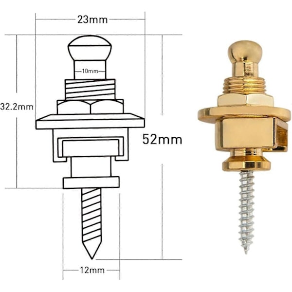 1 st gitarrremlås förkromad Straplock-knappstil Straplocks elgitarr basremlås (färg: guld)