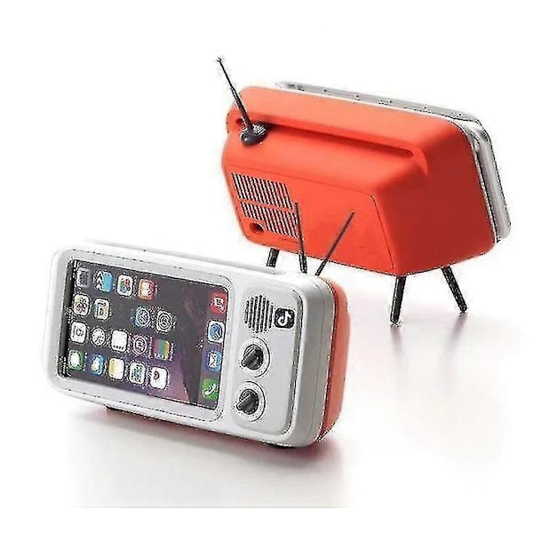Retro TV Bluetooth-högtalare mobiltelefonhållare lat stöd (vit orange)