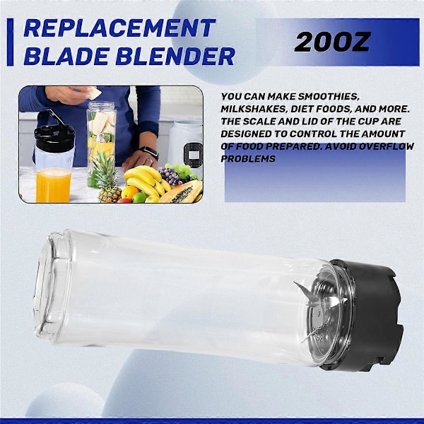 20OZ Blenderflaske for Oster My Blend Blender BLSTPB BLSTP2, 2-pakning Blenderkopp med 2 erstatningsdeler B